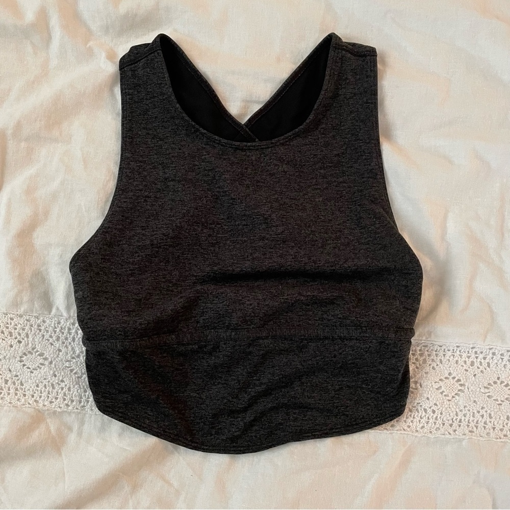 FP Movement XS Crew Neck Top with bra grey black Criss cross back